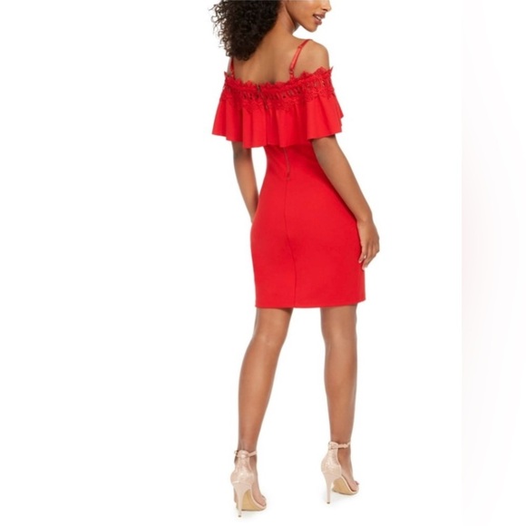 BCX Womens Red Lace Spaghetti Strap Off Shoulder Knee Length size 11 NEW - Picture 2 of 8